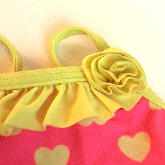 OP Ocean Pacific Neon Pink With Neon Yellow Hearts Adorable 3-6 Months - Picture 2 of 6